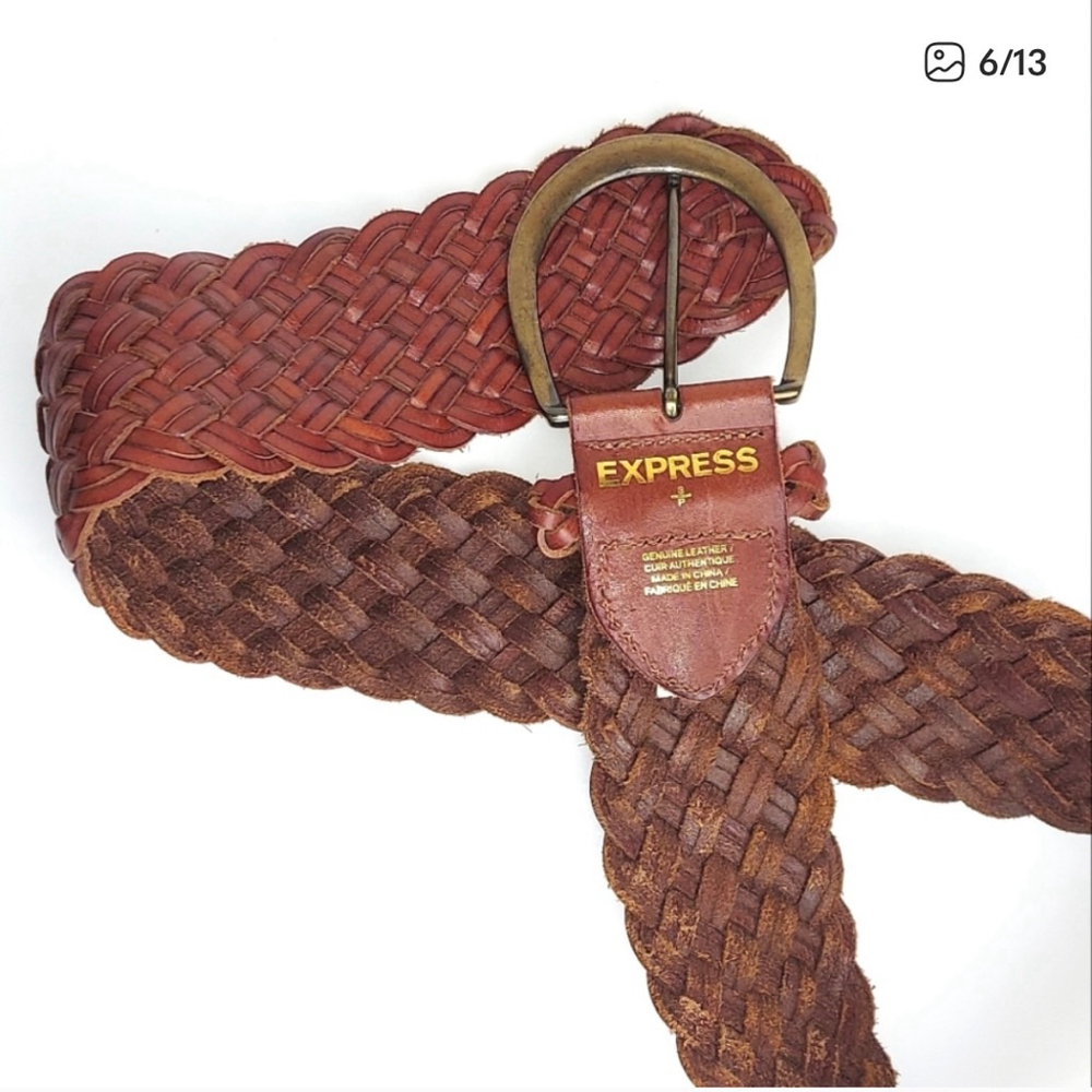 Express Brown Woven Leather Braided Belt - Picture 6 of 13